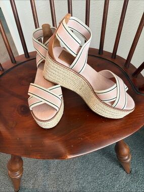 Tory Burch Women’s Pink Espadrille Platform Wedge Sandals